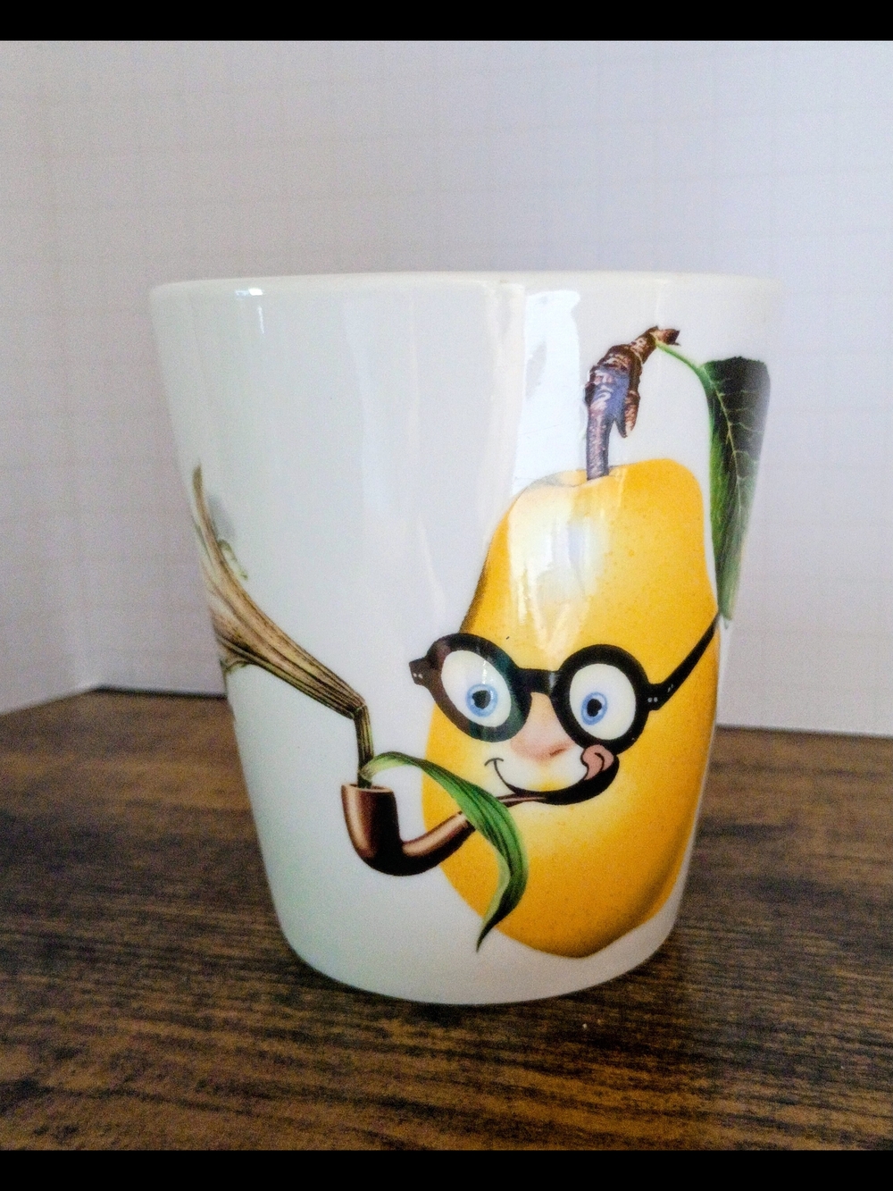 IKEA White Porcelain Mug with Yellow Pear Character